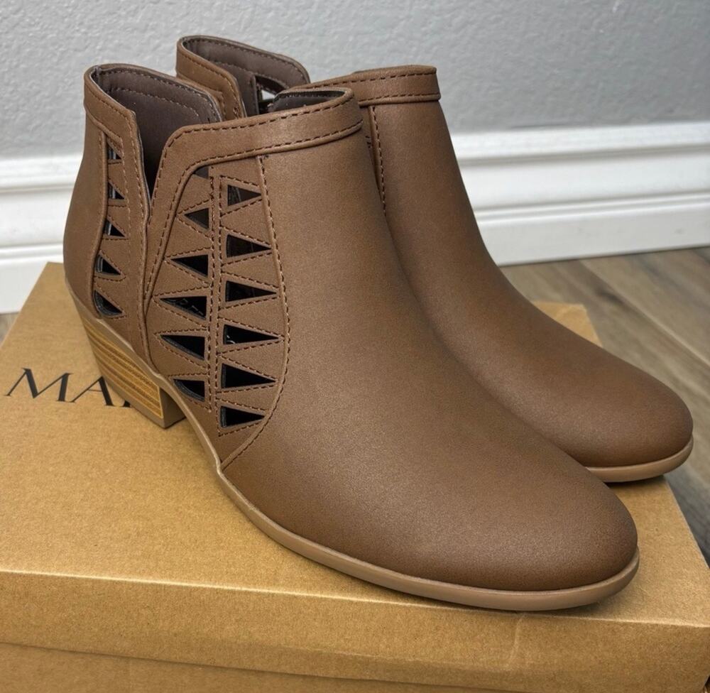 New Marco Republic Women's Brown Ankle Booties with Cutout Design - Western, 7.5